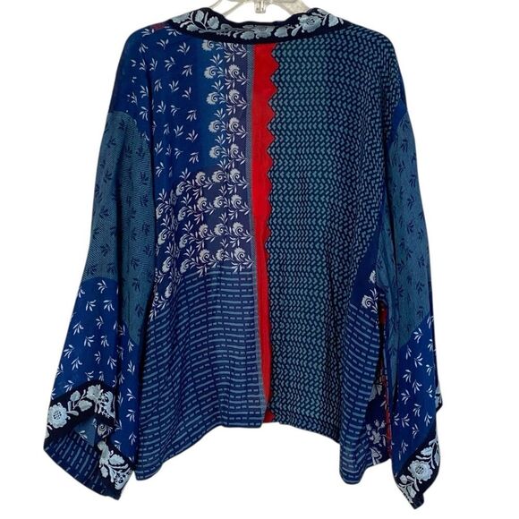 Johnny Was Set Rare NWT Blue Red Print Cupra Esme Kimono & Aurelia Pants Sz XL - Picture 6 of 16